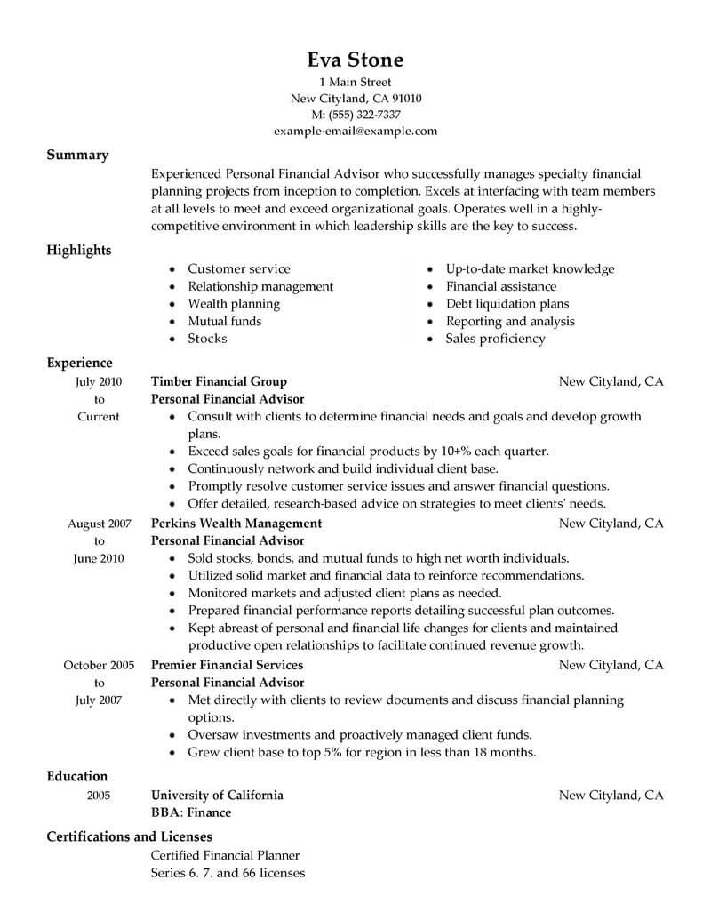 Financial drivers examples for resume